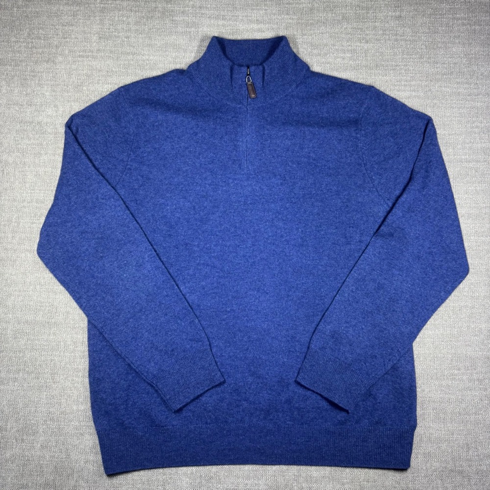Christian Lacroix Mens XL Blue 100% 2-Ply Cashmere Quarter Zip Sweater Mock Neck